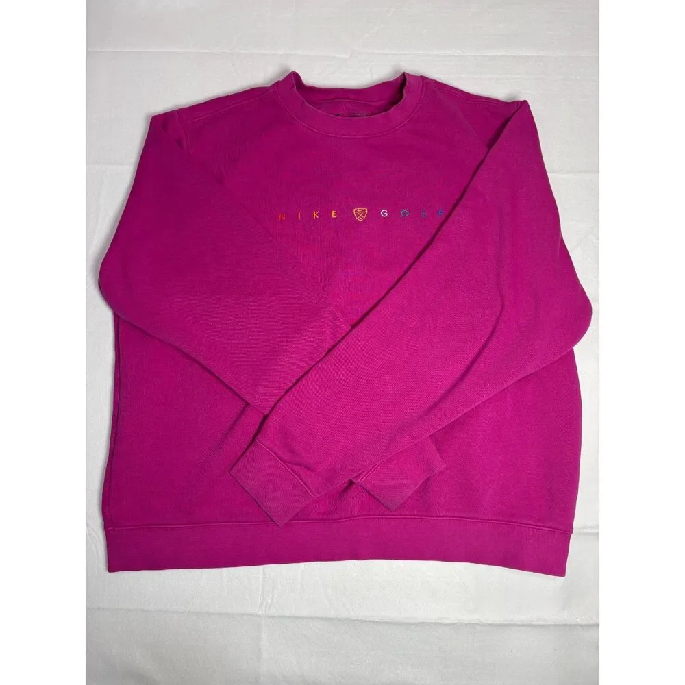 Nike Golf Rainbow Embroidered Crest Crewneck Sweatshirt Pink Magenta Size L